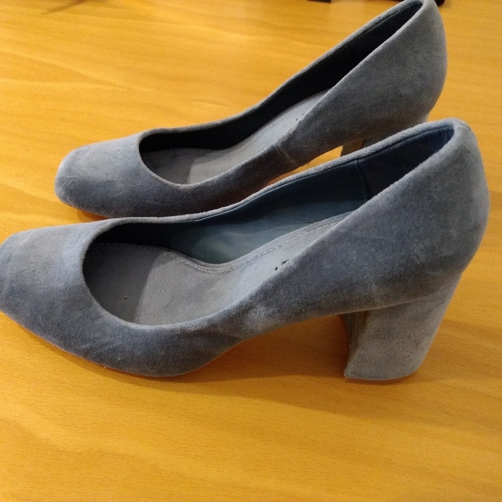 Zara Blue Suede Court Block Heels 3"
